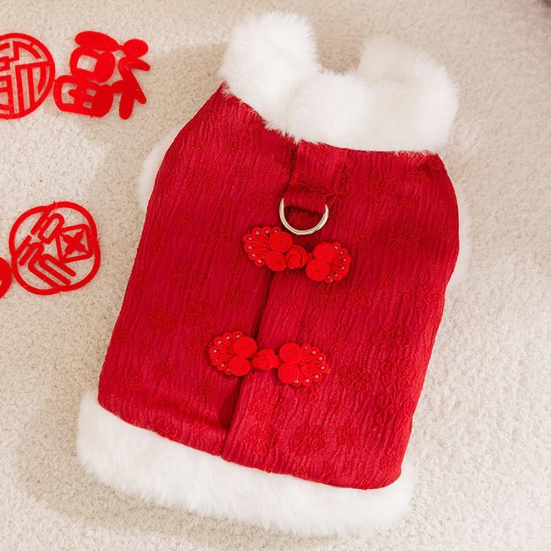 Winter Warm Pet Dog Coat Chinese Style Red Tang Suit Small Dogs Cats Festive New Outfit
