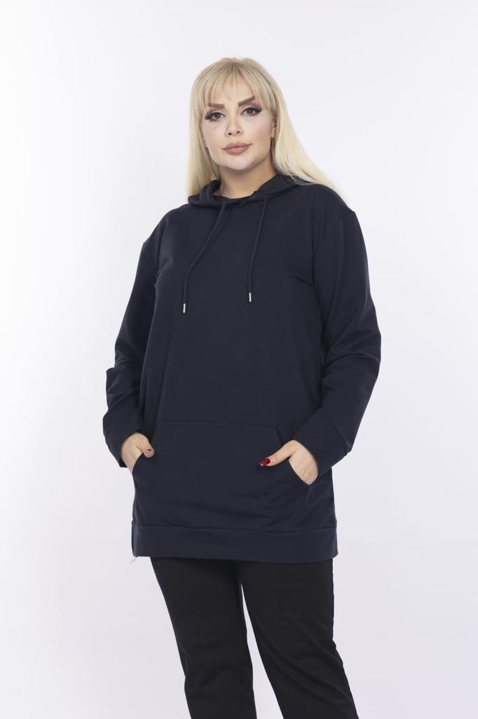 Damska Bluza w Stylu Oversize Odzież Plus Size Granatowa Bluza