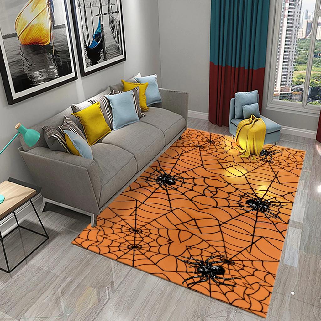 Halloween Horror Spider Web Carpet Teens Bedroom Living Room Large Decor Carpet Kitchen Bathroom Anti-Slip Door Mat Floor Mats