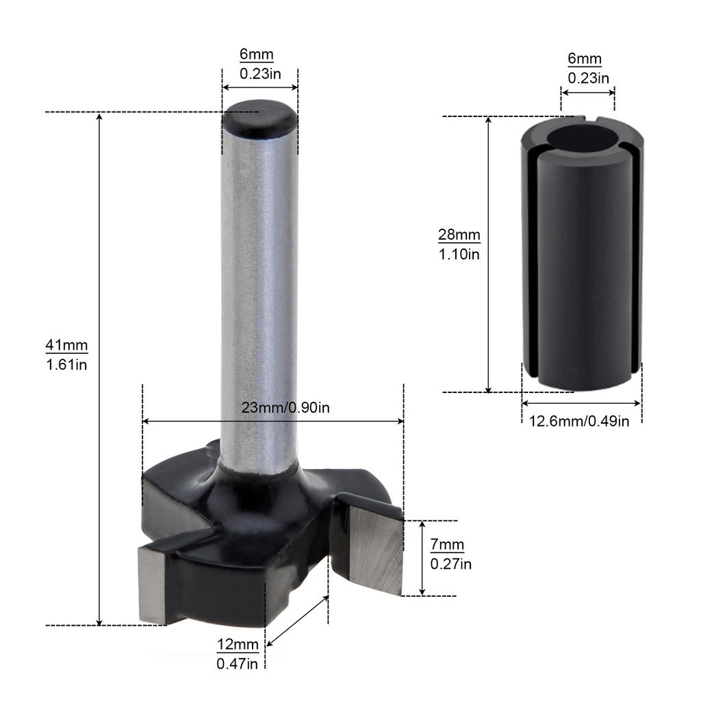 1/4" Shank 3-Tooth Carbide Spoilboard Surfacing Router Bit with 1/2" to 1/4" Reducing Chuck, Slab Flattening Milling Cutter for Woodworking Planing