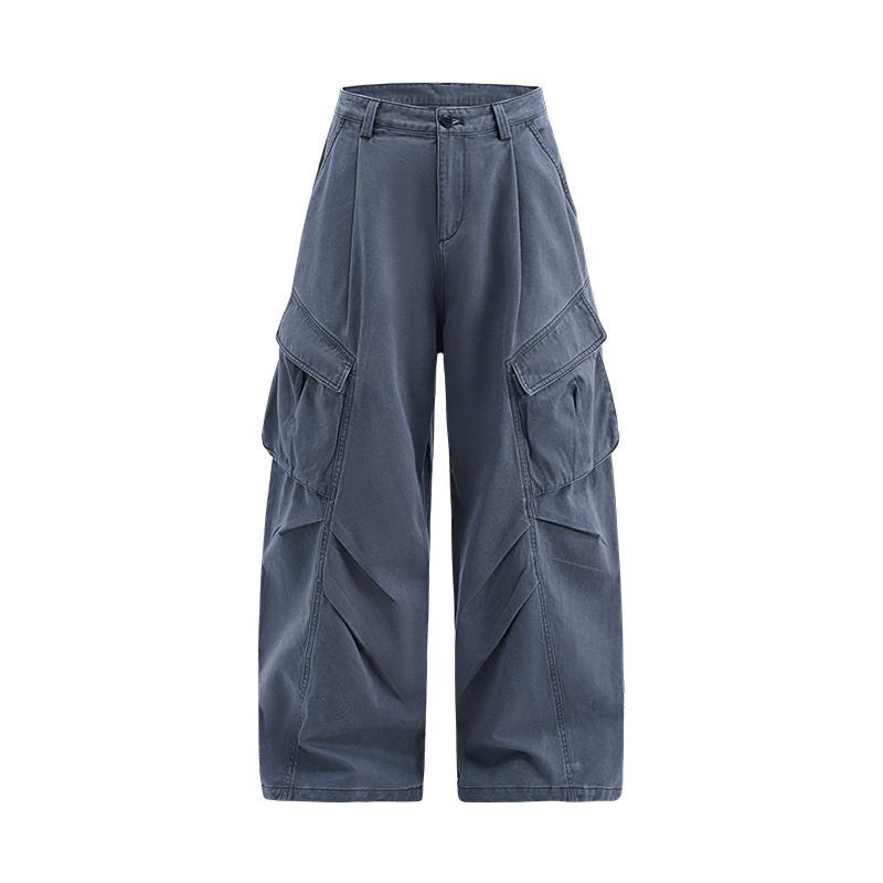 American-Style Streetwear Large Pocket Pleated Cargo Wide-Leg Pants Unisex 2025 Autumn Trendy Functional Outdoor Casual Long Pants