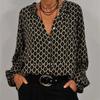 Spring New Women's V-neck Long-sleeved Fashionable and Elegant Printed Shirt