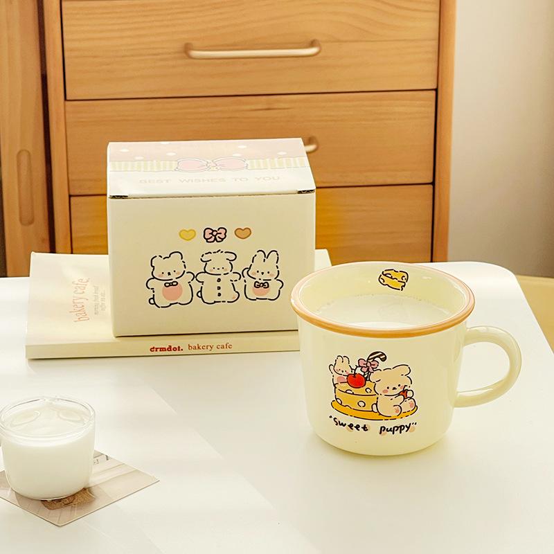 

ins cream wind ceramic mug, cute rabbit coffee water cup living room children s household breakfast milk cup 340ml