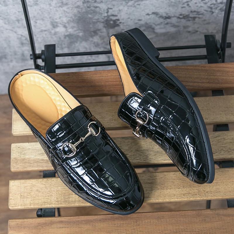 Fashion New Black Summer Men's Sandals Brown Stone Pattern Slip-On Round Toe Loafers Handmade Men Shoes Size 38-47
