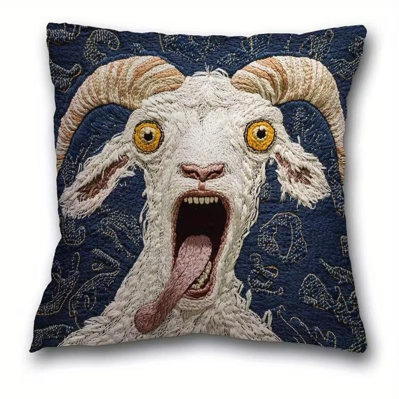 Cute Animal Print Pillowcase: 2D Flat Printing, Non-real Embroidery, Night Sofa  Night Sofa Cushion