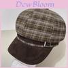 Vintage Brown Plaid Octagonal Hat For Women Winter Warm Fashion Cap