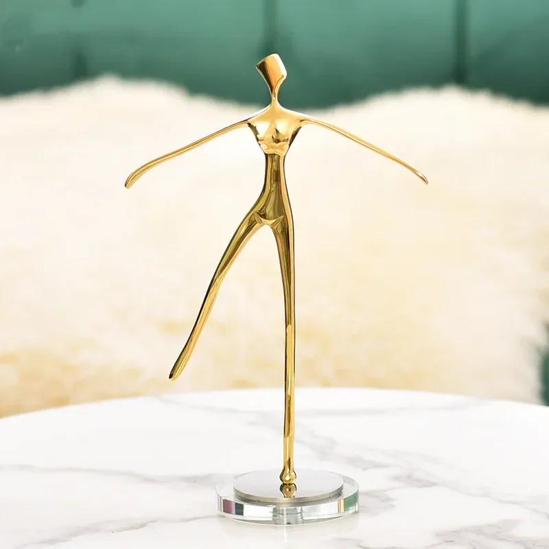 European Pure Copper Golden Ballerina Figurine - Modern Desktop Sculpture, Elegant Home Decor & Exquisite Craft Ornament