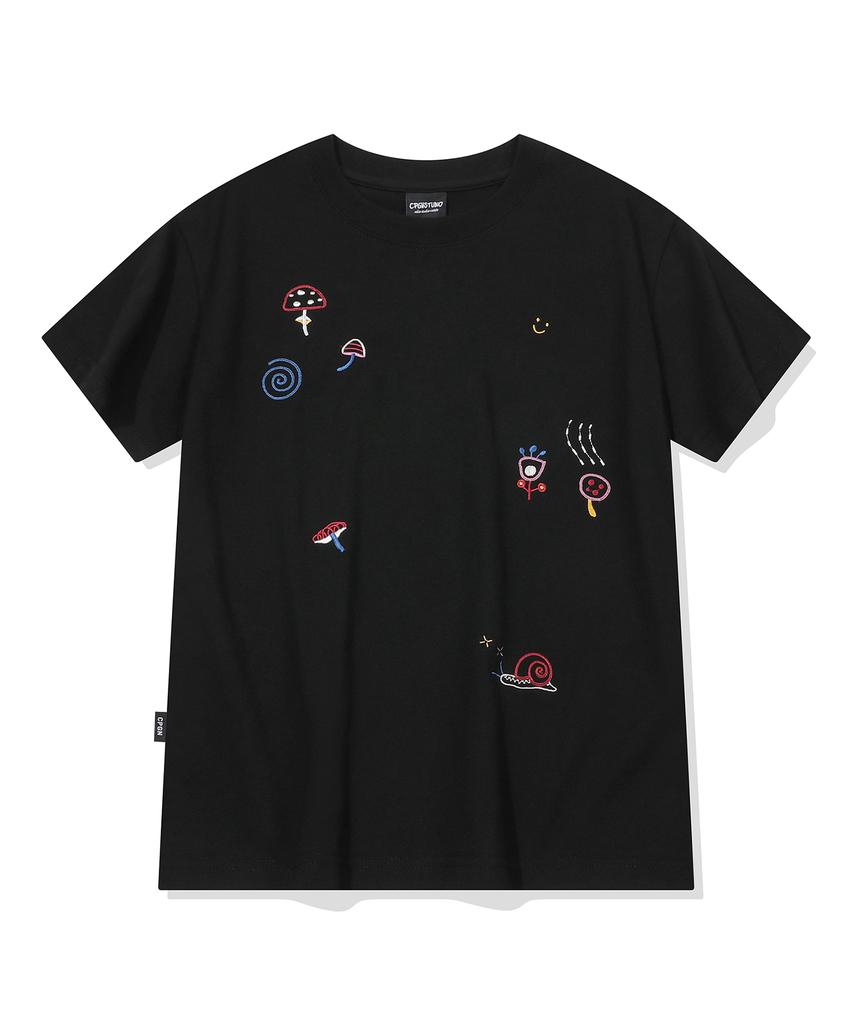 CPGN STUDIO Mushroom Stitch Crop Short Sleeve Tee Black