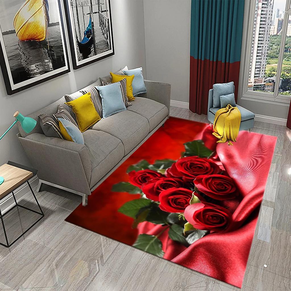 3D Růžový Květinový Koberec Do Obývacího Pokoj Velký Koberec Dekorace Ložnice Podložka Chodba Rohožka Vstupní Rohožka Koupelna Protiskluzová