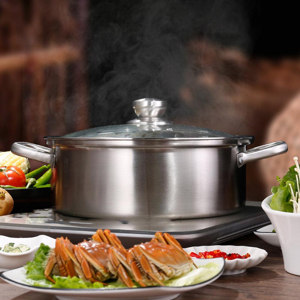 1Pcs Stainless Steel Hot Pot Basin Dual Compartment Shabu Pot with Vacuum Anti-Scalding Handle for Induction Gas Electric Stoves
