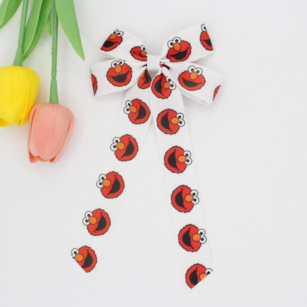Printed Ribbed Band Long Ribbon Bow Hair Clip - Hot Selling Hair Accessory