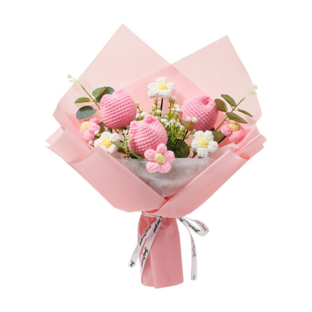 Crochet Flower Bouquet Artificial Photography Props Decorative Ornament Handmade Knitted Bouquet Gift for Family Friends