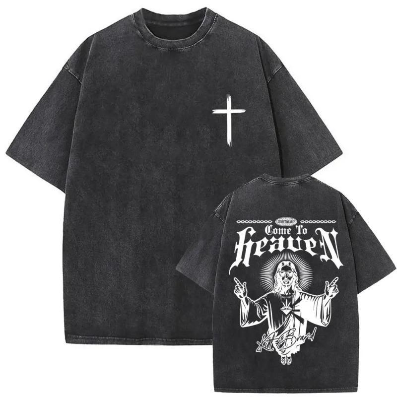 Christliches Religiöses Jesus Vergib ihnen Vater Vintage Gewaschenes T-Shirt Herren Damen Gothic Rock Übergroße T-Shirts Tops Streetwear
