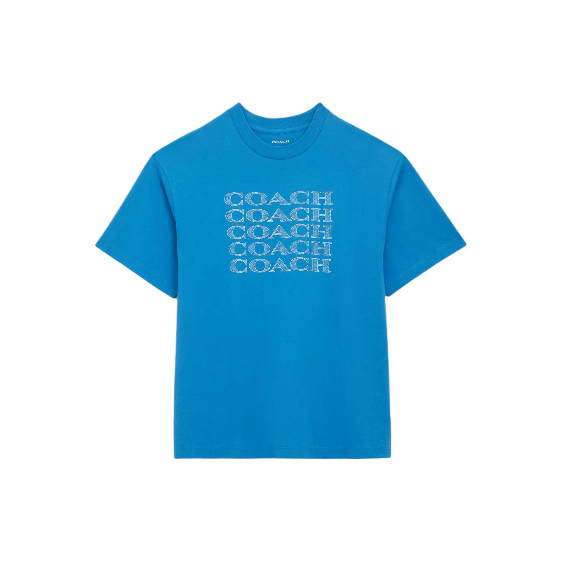 Coach Мужская футболка с коротким рукавом и круглым вырезом с принтом логотипа и букв сезон весна-лето 2024 топы ярко-синий цвет CM821-A09 M 25800₽