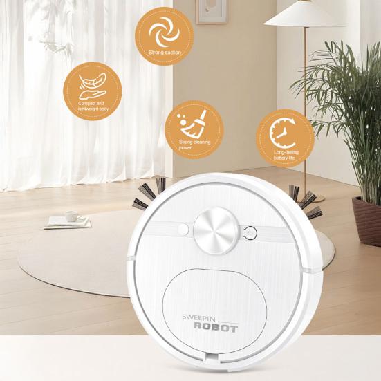 Sweeping Robot Slim Body Compact with Extended Brush Design Cleaner USB Charging 3-in-1 Sweeping Robot for Household