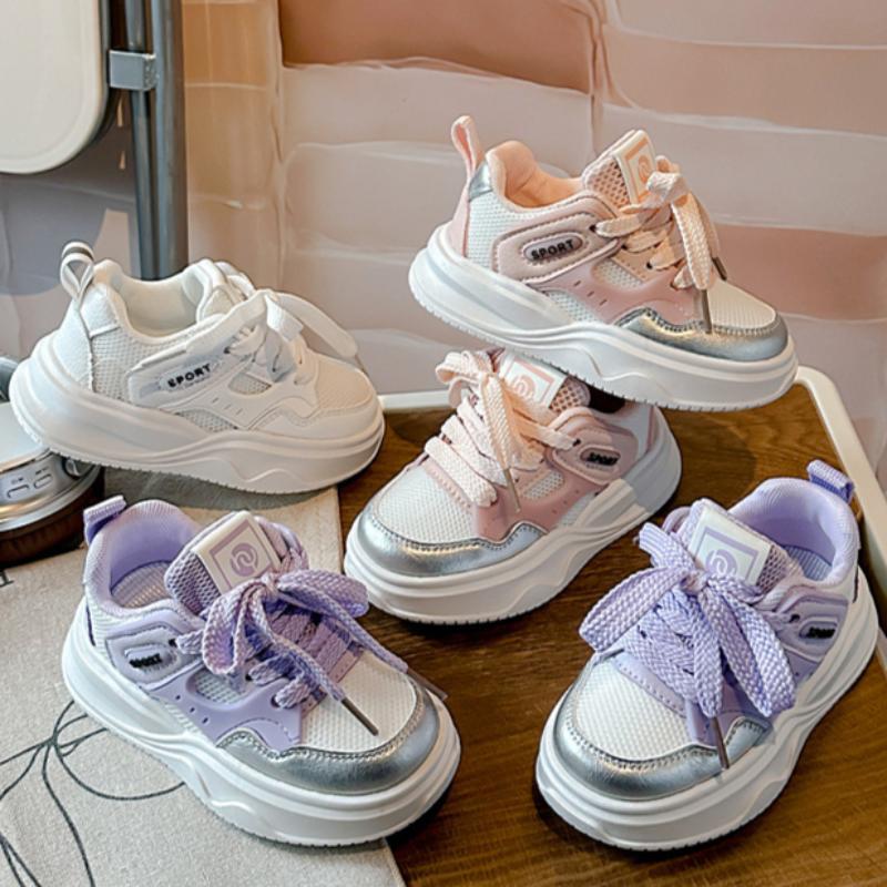 Mädchen Freizeitschuhe im College-Stil Weiß Frühling und Herbst Mesh Atmungsaktive Sportschuhe Jungen Rutschfeste Dad-Schuhe