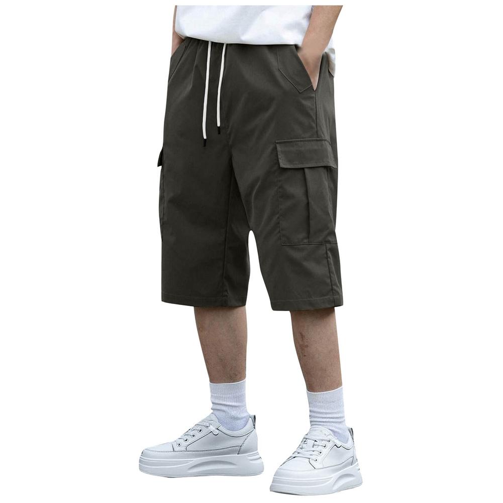 Men s Loose-Fit Multi-Pocket Drawstring Shorts Cropped Shorts L