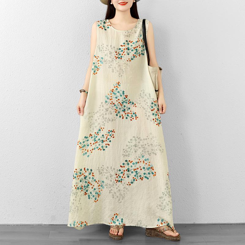 DIMANAF New 2026 Women Plus Size Summer Beach Lady Long Dress Vest Sleeveless Maxi Floral Print Sundress Loose Oversize Clothing