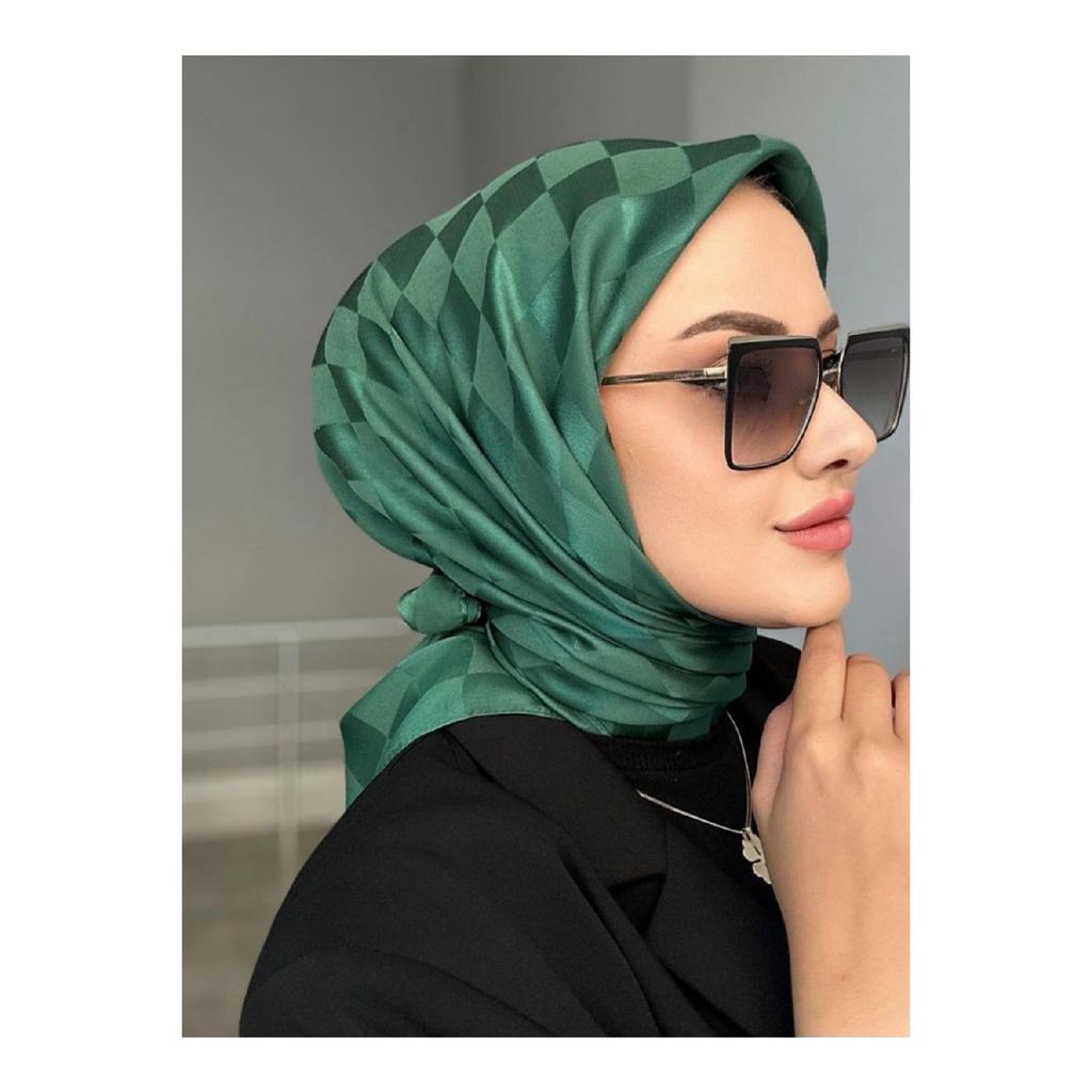 Checker Pattern Dark Navy Blue Jacquard Scarf