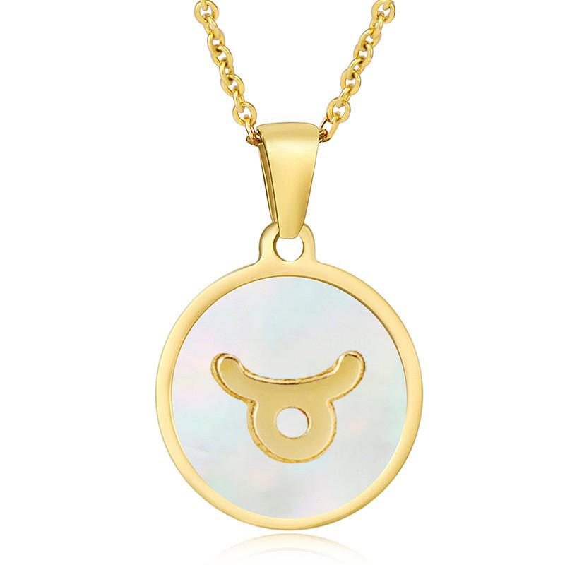 Elegant European & American Zodiac Pendant Necklace - Women's Gold Stainless Steel Constellation Charm