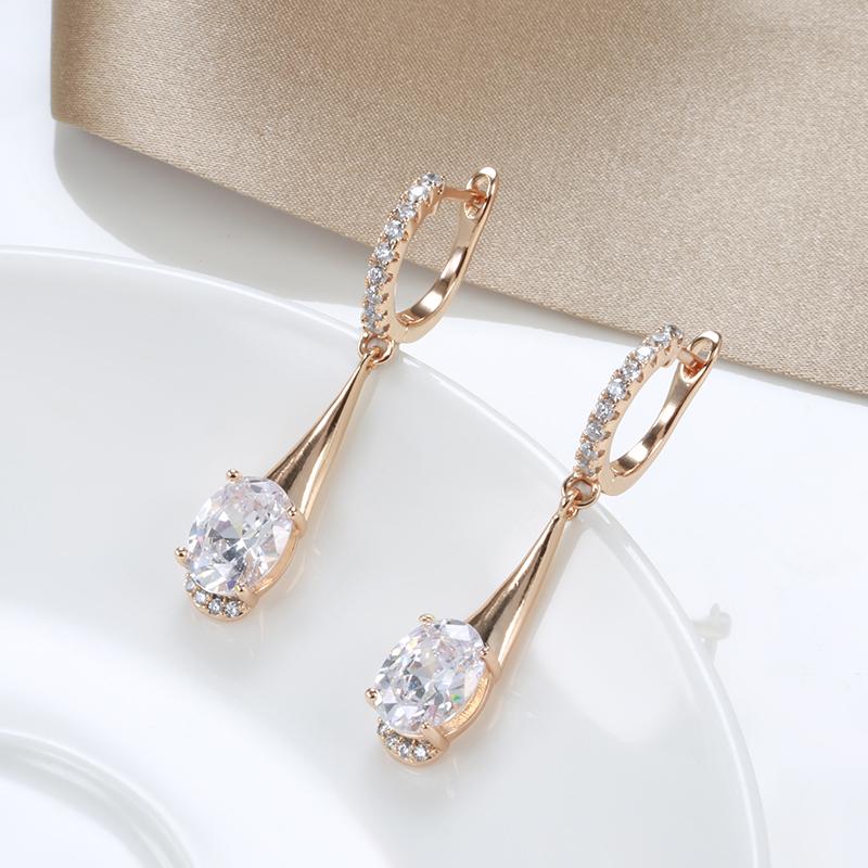 Fashion  Rose Gold Color Long Earrings Oval Natural Zircon Dangle Earrings For Women Luxury Fine Jewelry Christmas Gift