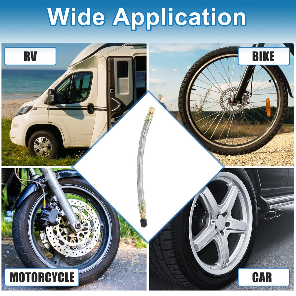 A ABSOPRO Tire Valve Stem Air Inflation Adapter Durable 210mm Long Tire Valve Extension Pure Copper Stainless Steel Silver Tone