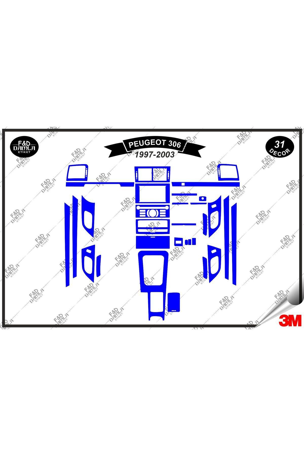

Peugeot 306 1997-2003 Torpido Konsol Trim Göğüs Maun Kaplama Set 31 Parça Mavi
