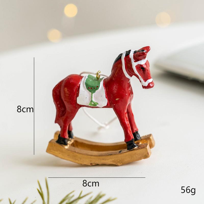 1PC Resin Rocking Horse Christmas Ornament Vintage Style for Tree Hanging Home Decor DIY Craft Collection Gift Decoration Home