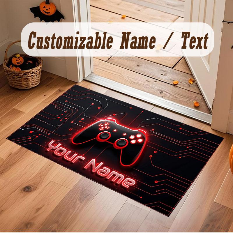 Spielcontroller-Thema Kristall-Samt Bodenläufer Personalisierter Benutzerdefinierter Name Text Warmer Teppich Heimdekoration