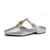 French Semi-drag Sandals Women's Rear Empty T-band French Flat-soled Muller Shoes Bag Head Fashion French Soft Leather Single Shoes Women