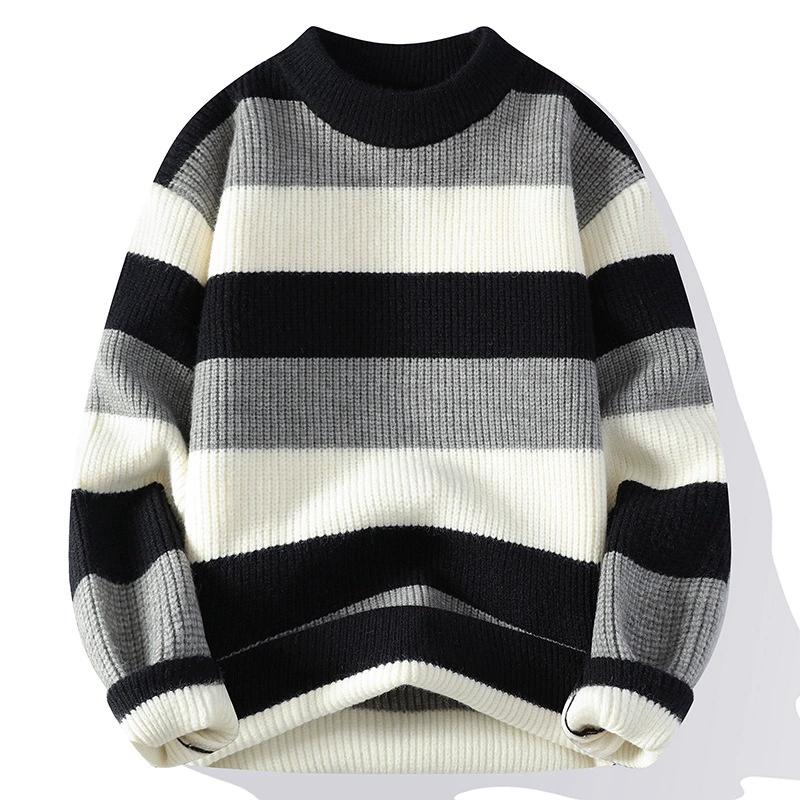 Autumn and Winter Semi High Neck Sweater Men's Thick Pullover Trendy Men's Knitted Sweater Top