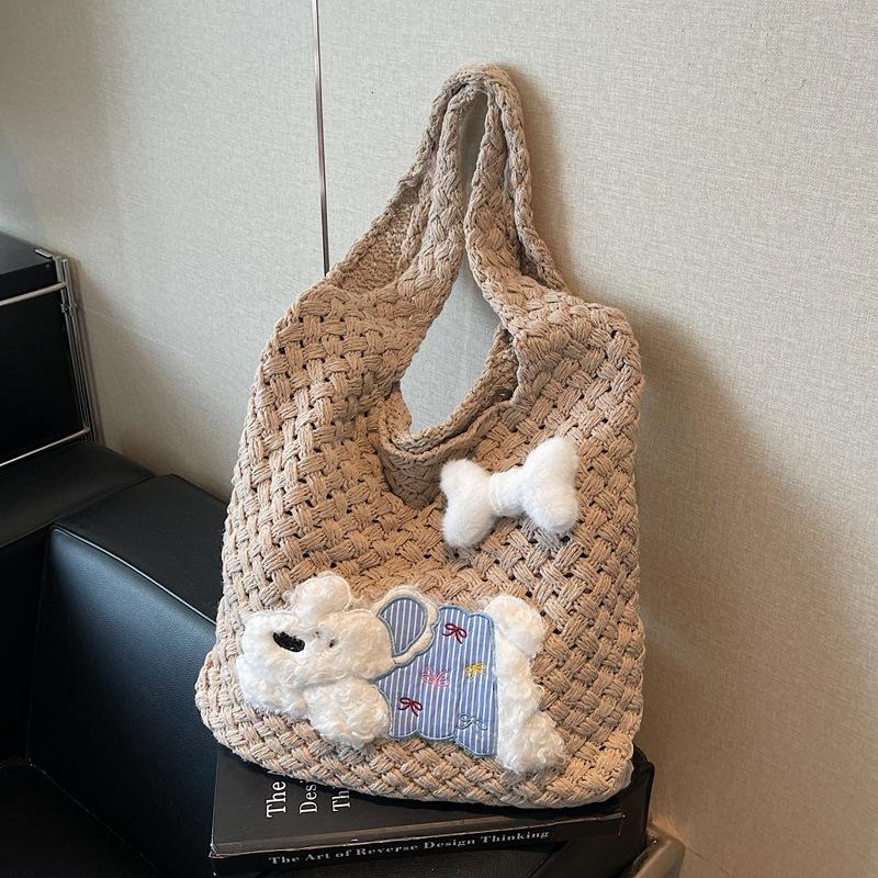 

[New Autumn Products] ins Wind Women s Bag Handwoven Bag Flower Knitted Bag Simple Hollow Portable Shoulder хаки