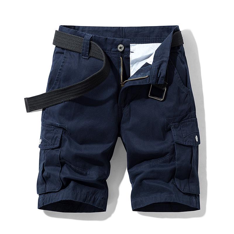 Summer Simple Ins Tooling Shorts Trendy Men's Sports Loose Casual Solid Color Straight Five-point Multi-bag Beach Pants