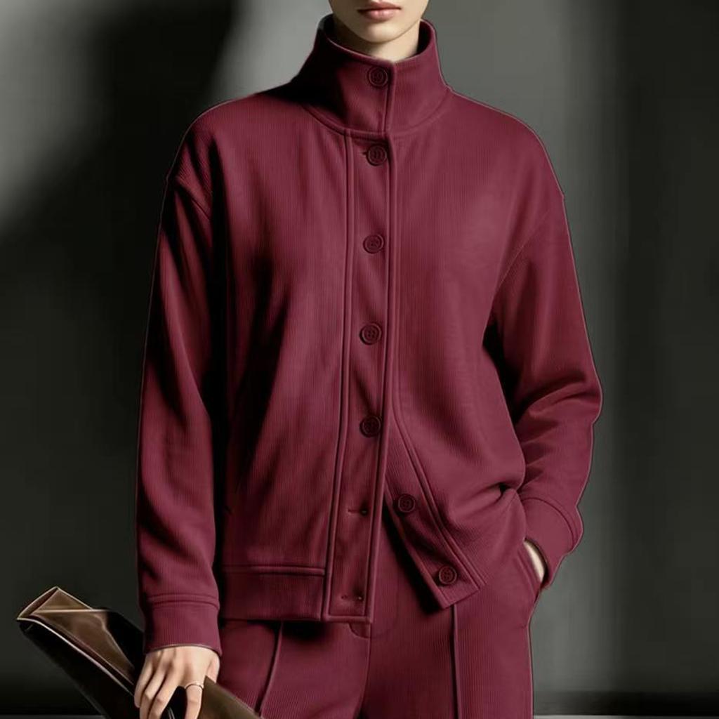 Women's Casual Corduroy Jacket with Pockets, Color Button Front Coat