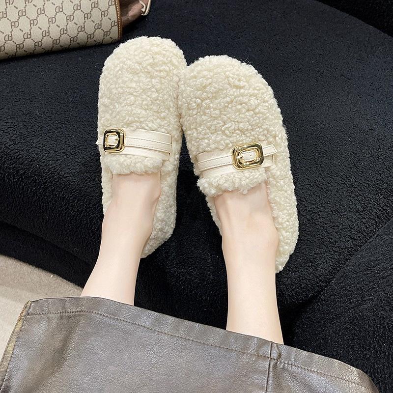 Women's large size padded thickened one foot stirrup winter warm fur one single shoes padded lining non-slip hiking sports cotton shoes