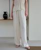 THEELO Airy Linen Blend Elastic Waist Pants (Cream)