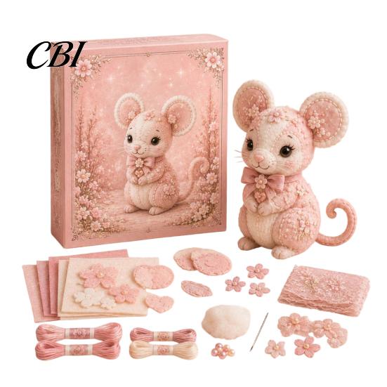 Handmade Gift Idea Pink Animals Patchwork Kit, DIY Felt Woodland Friends Sewing Project, 3D Cute Creative Hobby Kit Art Craft for Beginners Home Decor