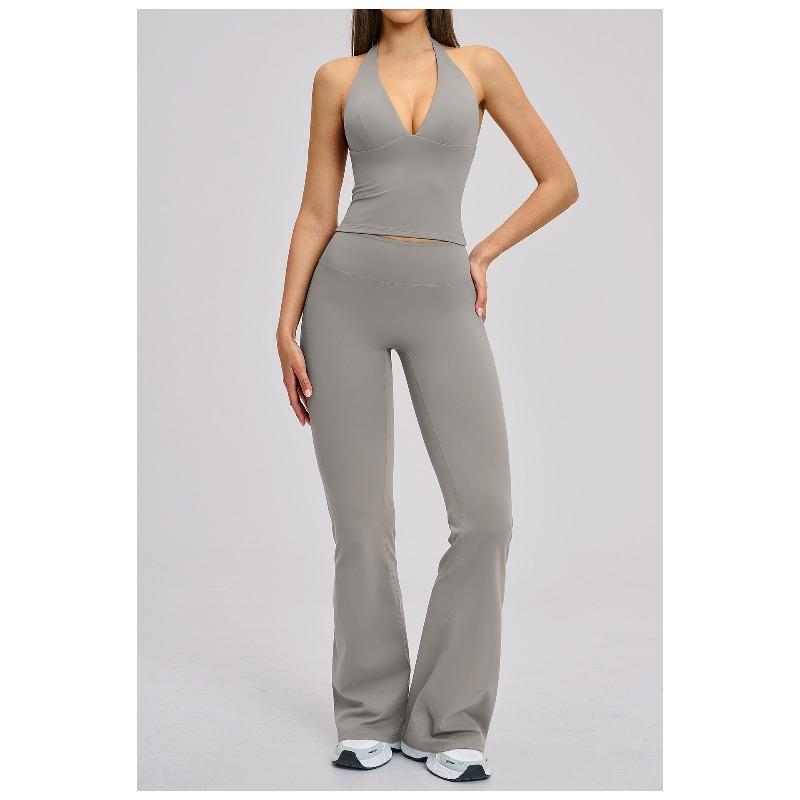 Grinding micro-pull yoga suit, sports running fitness suit, neck-hanging yoga suit S