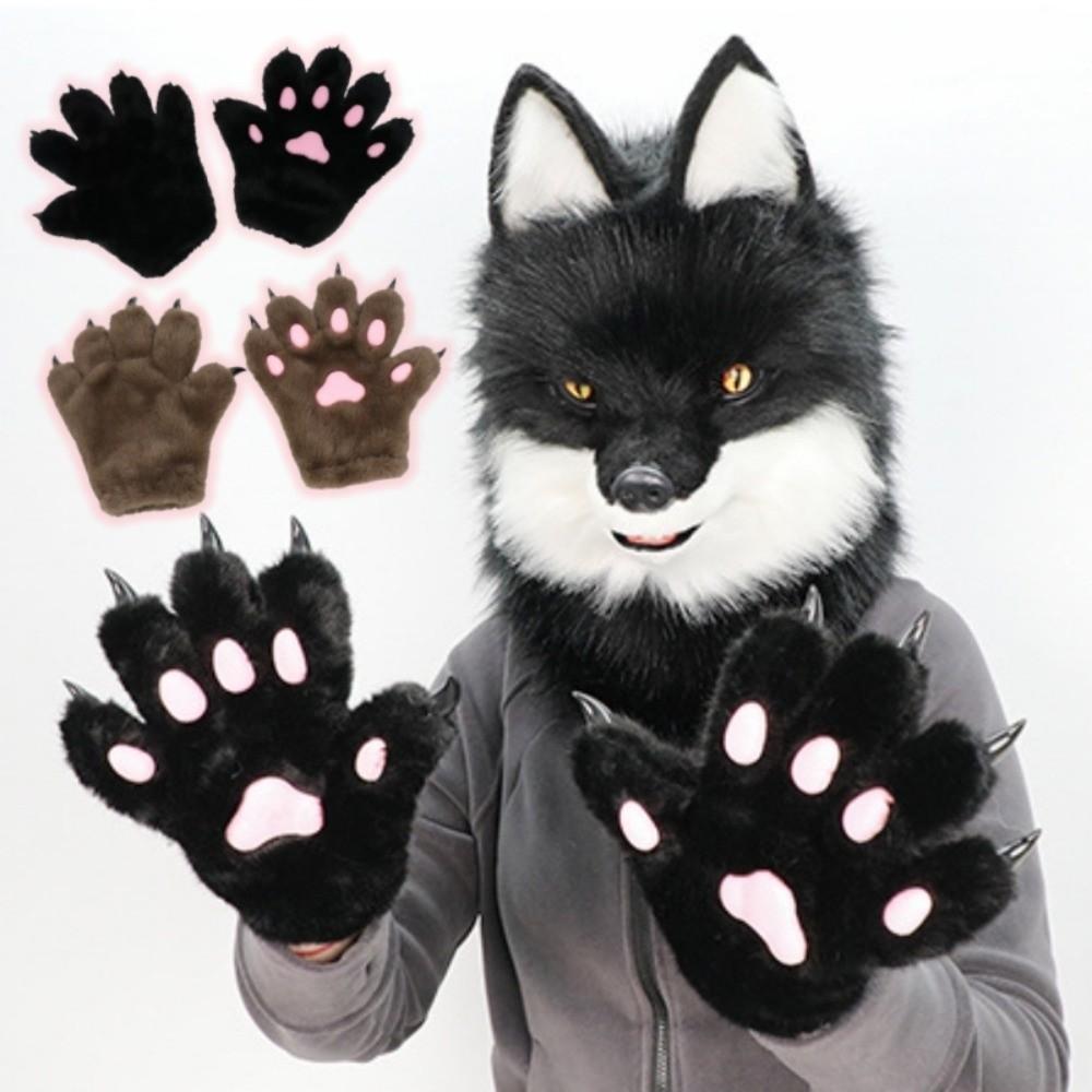 Furry Plush Cat Paw Gloves Wolf Puppy Animal Claw Mittens Cute Cosplay Costume Gloves  Party