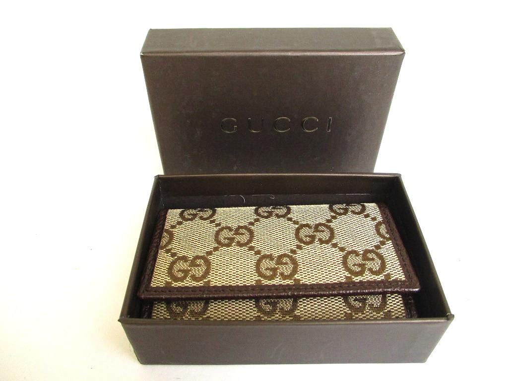 Autentické GUCCI GG hnědé plátno a kůže na klíče 6 obrázků #a006 renovované