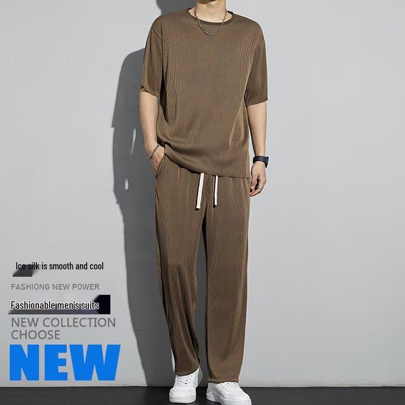 Harajuku Trend Short-Sleeve T-Shirt and Trousers Set for Men
