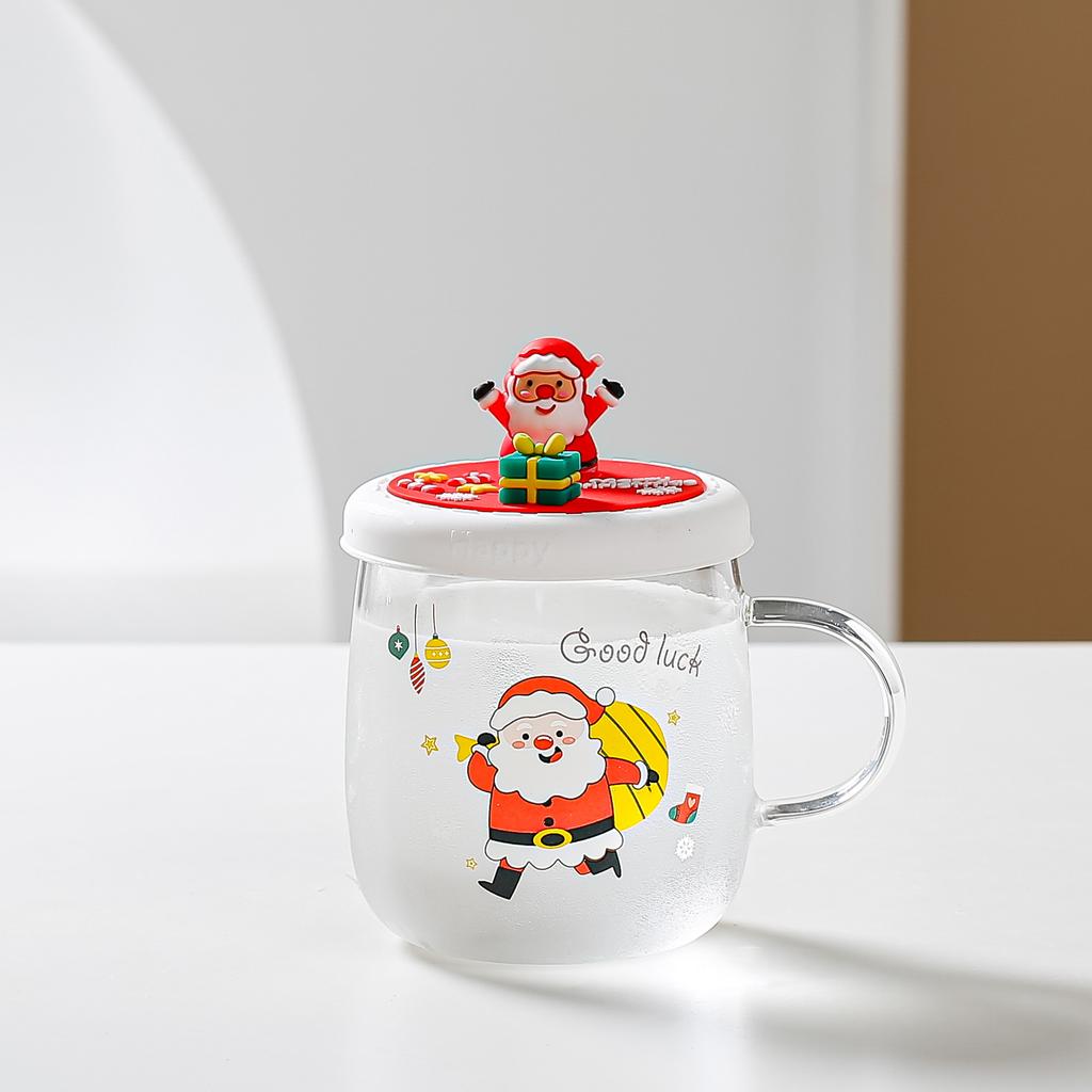 Christmas Gift Glass with Lid Anime Water Cup for Home Use Set of Gift Cups with High Appearance and Big Cap Durable