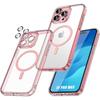 Case for iPhone 15 Pro Max with Magnetic Circle and Camera Protection, Transparent Hard Case with Pink Outline
