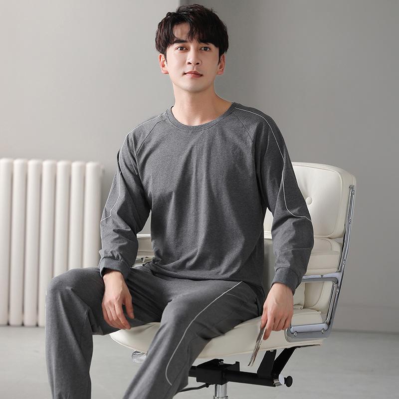 Pajamas men's autumn long-sleeved pure cotton fashion letters men's casual sports cotton loungewear suit can be worn outside