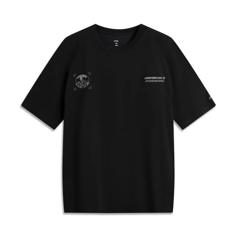 Li Ning CF Moisture Wicking Comfortable Antibacterial Short Sleeve T-Shirt Men Tops Black ATSV179-5