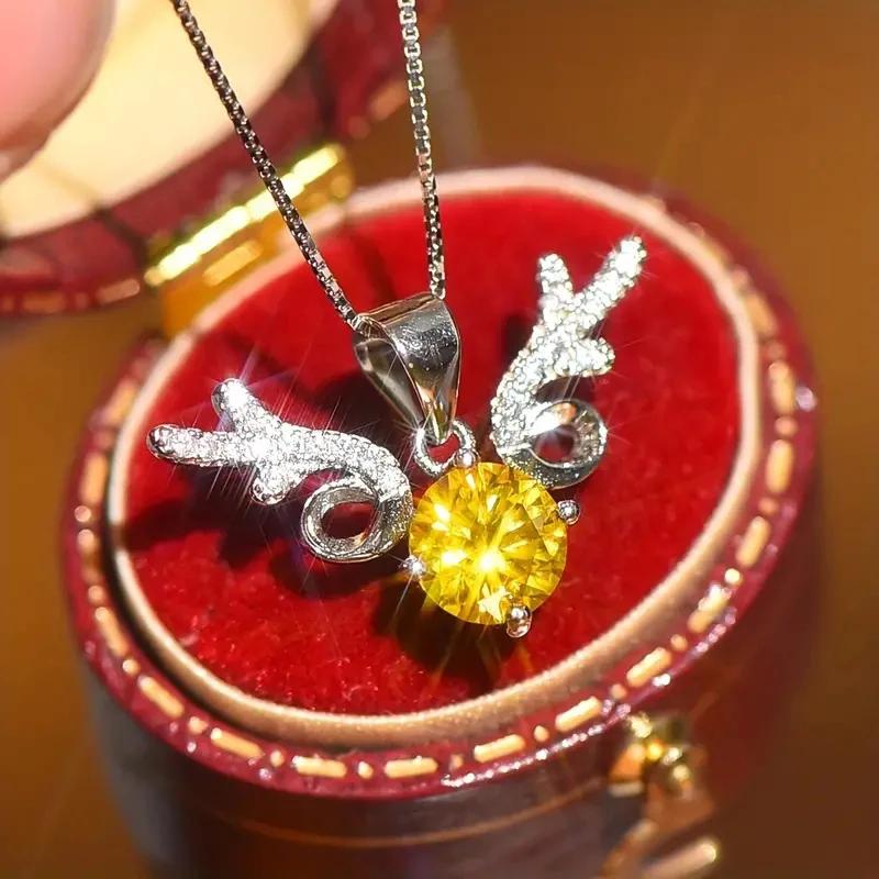 Huitan Cute Shiny Animal Elk Pendant Necklace With Yellow/white CZ For Women Wedding Party Daily Romantic Delicate Accessories
