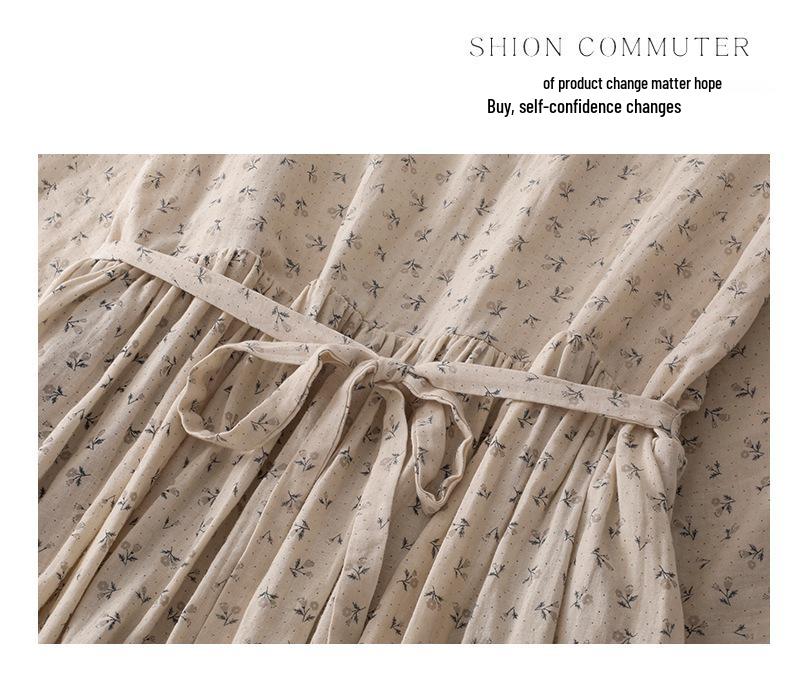 Spring/Summer 2026 Elegant Floral Tie-Up Round Neck Pullover Dress