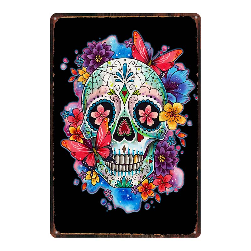 YZFQ  Sugar Skull Plaque Metal Vintage Horror Tin Sign  Wall  Bar Restaurant Home Art Cinema Tattoo Shop Decor Poster DU-7291B
