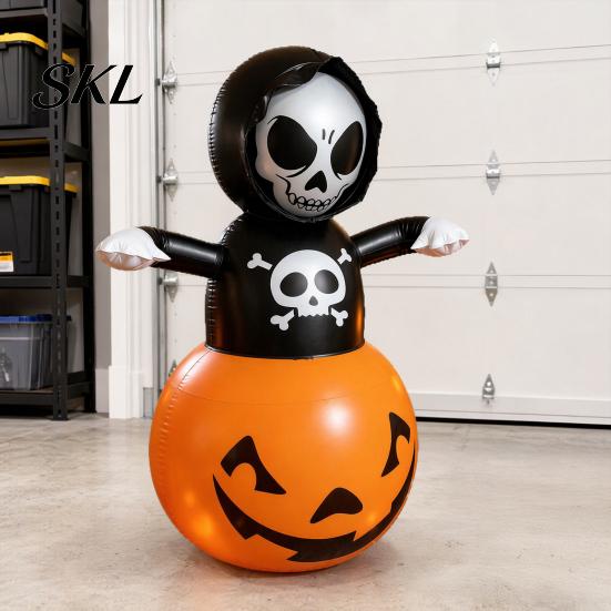 Outdoor Halloween Decor Inflatable Grim Reaper Decoration, Large Spooky Blow Up Decoration with Pumpkin for Yard, Lawn, Porch, Haunted House,