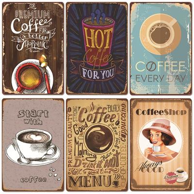 Targa Vintage Caffè Fresco Metallo Latta Segno Retro Bevanda Caffè Poster Adesivi da Parete per Caffetteria Negozio Ristorante Decorazione Casa Stanza